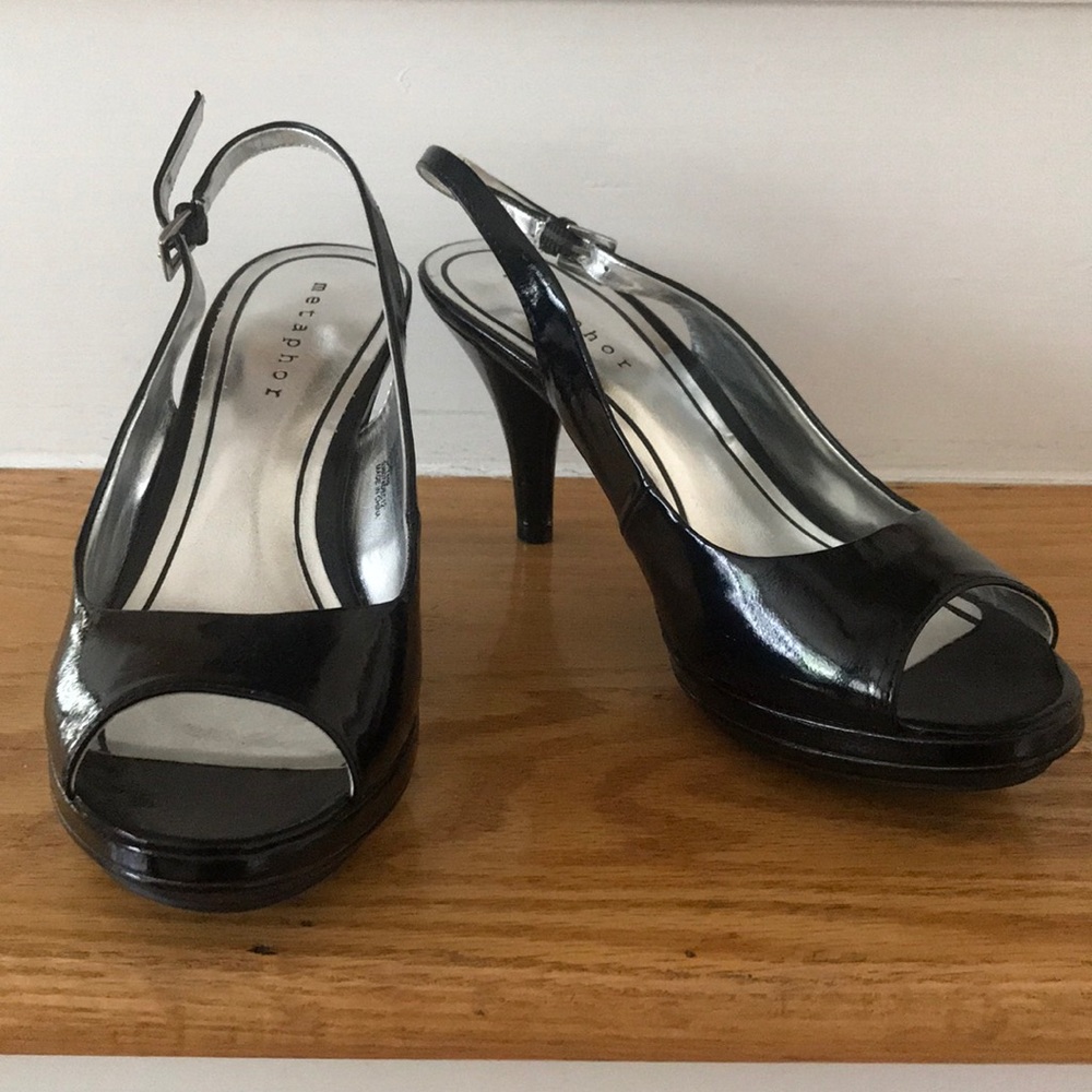Metaphor Black Peep Toe Sling Back Heels-Size 7.5M
